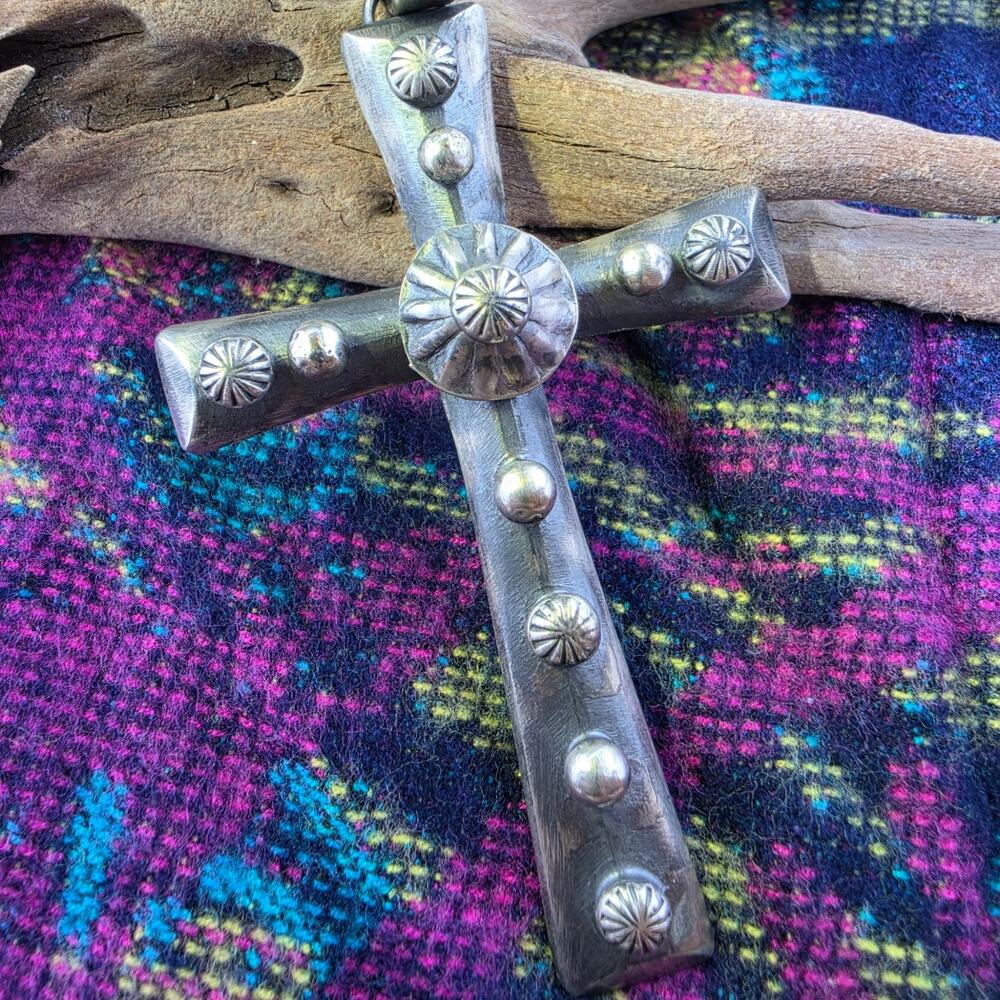 Native American sterling Cross by Chimney Butte 4" x 2"